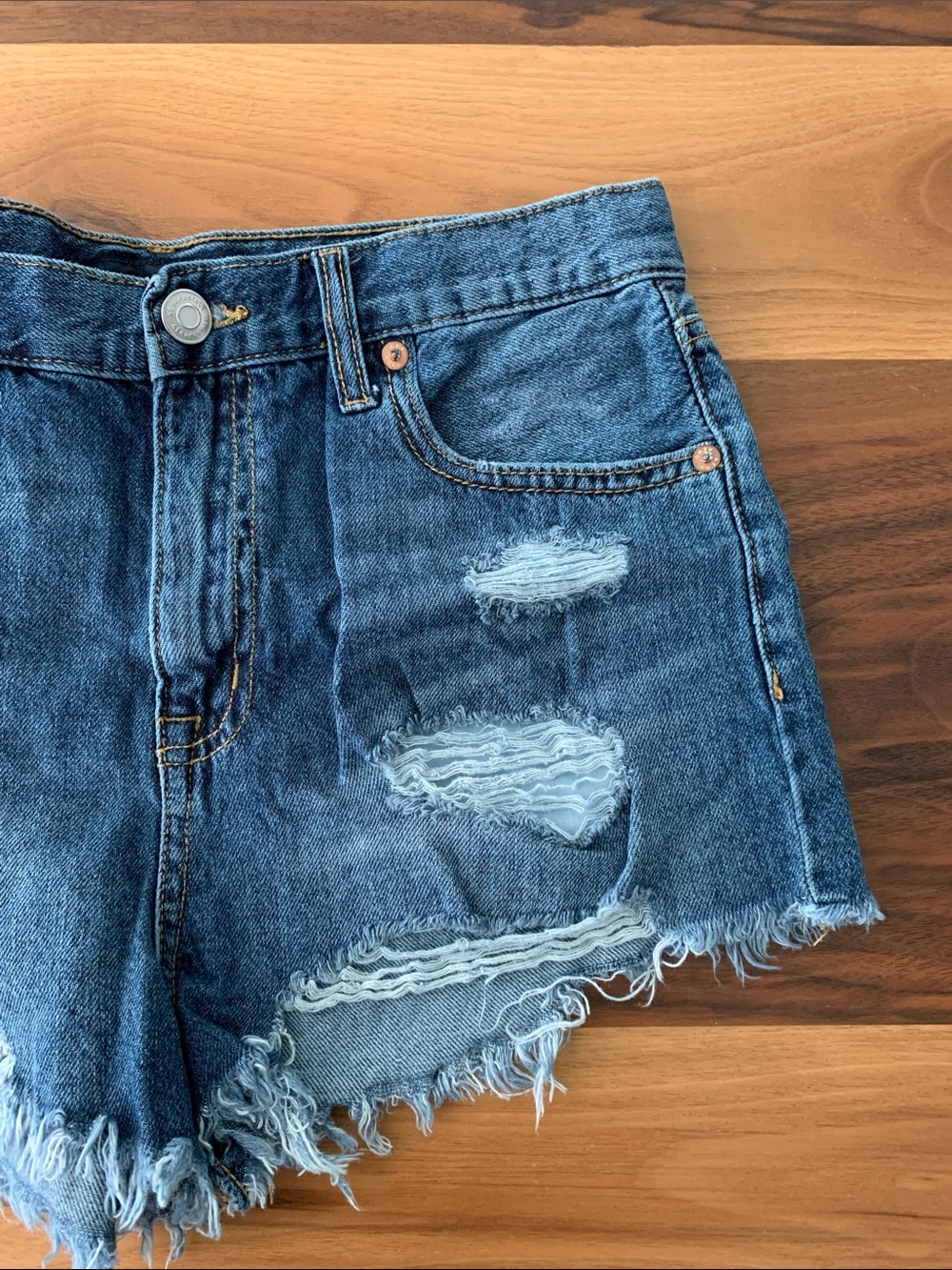 Aeropostale Distressed High Rise Dark Blue Denim Cutoff Shorty Shorts Size 8